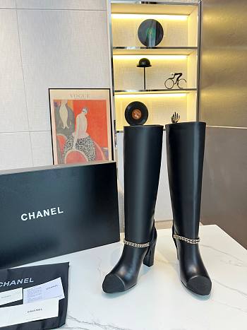 Chanel Long Black Leather High Heels Boots