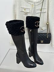 Chanel Long Black Boots Leather With Fur - 3