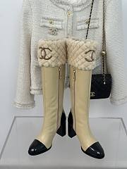 Chanel Long Beige Boots Leather With Fur - 3