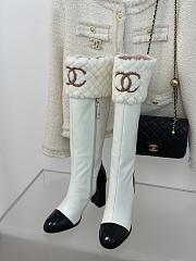 Chanel Long White Boots Leather With Fur - 1