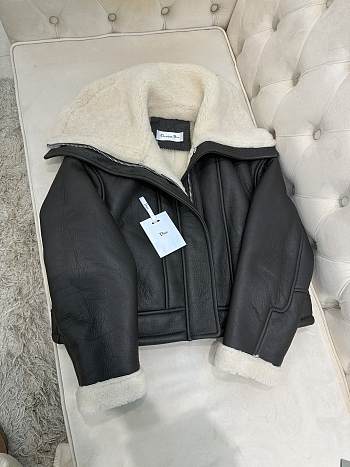 Dior Black Leather White Liner Biker Jacket