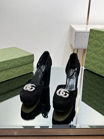 Gucci Black Velvet Double G Platform Pumps