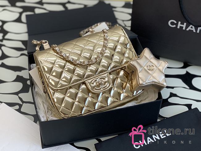 Chanel Gold Flap Bag & Star Coin Purse - 23x19x6.5cm - 1