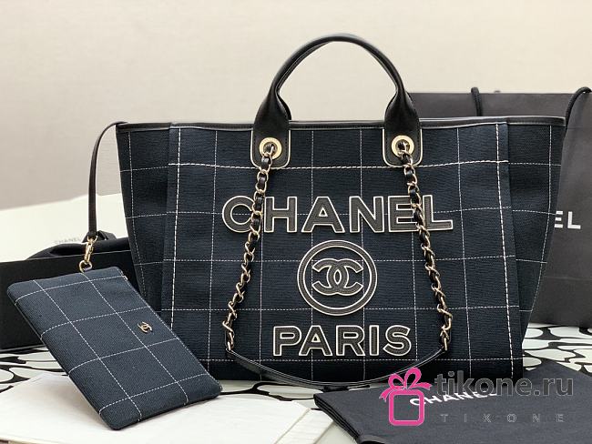 Chanel Black Caro Deauville Shopping Bag - 38x30x22cm - 1