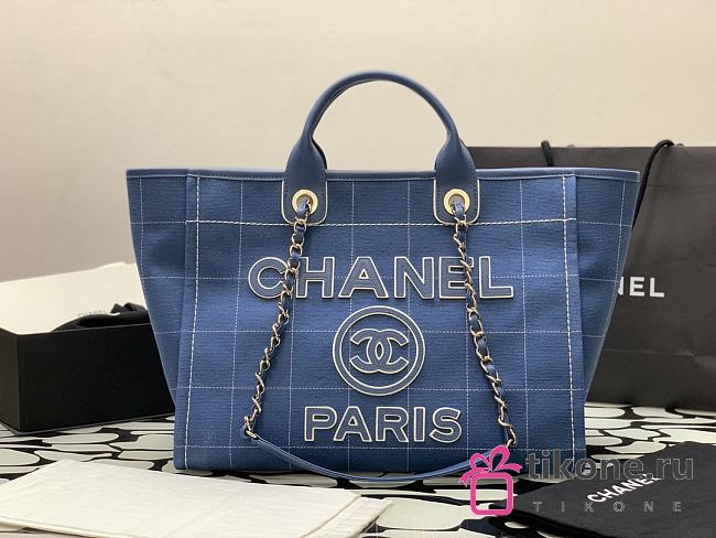 Chanel Blue Caro Deauville Shopping Bag - 38x30x22cm - 1