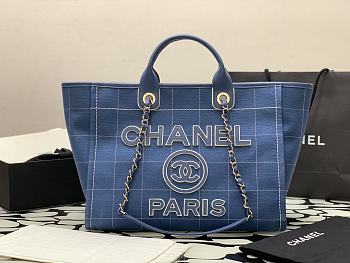 Chanel Blue Caro Deauville Shopping Bag - 38x30x22cm