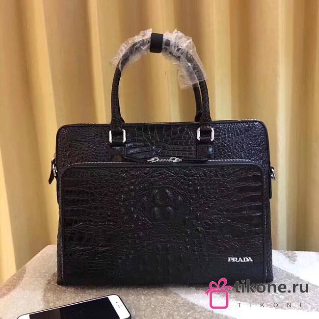 Prada Black Crocodile Leather Bag - 39x29x7cm - 1