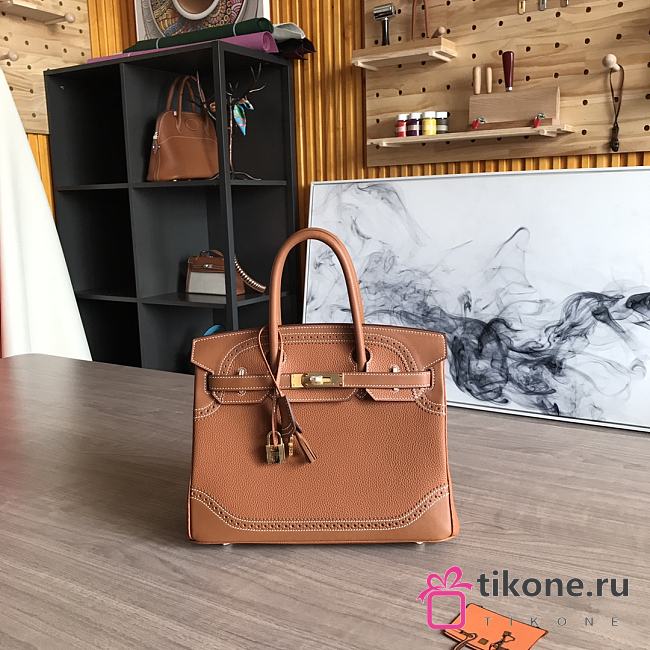 Hermes Birkin Gold Tone Brown Handbag 35cm - 1