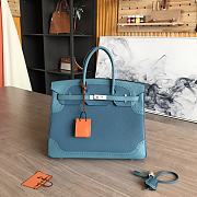 Hermes Birkin Gold Tone Blue Handbag 35cm - 1
