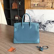 Hermes Birkin Gold Tone Blue Handbag 35cm - 2