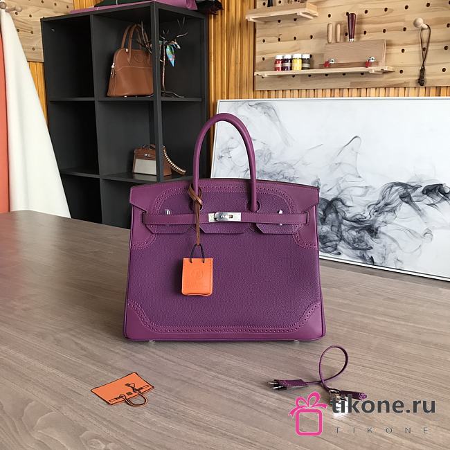 Hermes Purple Birkin Gold Tone Handbag 35cm - 1