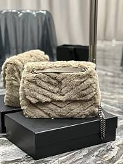 YSL Loulou Puffer Grey Quilted Shearling Bag - 28×20.5×8.5cm - 1