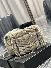 YSL Loulou Puffer Grey Quilted Shearling Bag - 28×20.5×8.5cm - 5