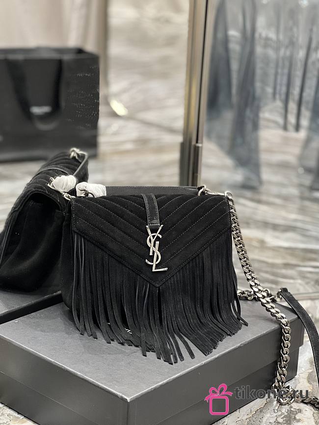 YSL Black Monogram Suede Shoulder Bag - 24x17x6cm - 1