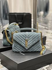 YSL Blue College Medium In Quilted Suede - 24x17x6cm - 1