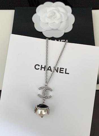 chanel Silver Petal Pearl Necklace