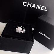 Chanel Silver Diamond Flower Ring - 3