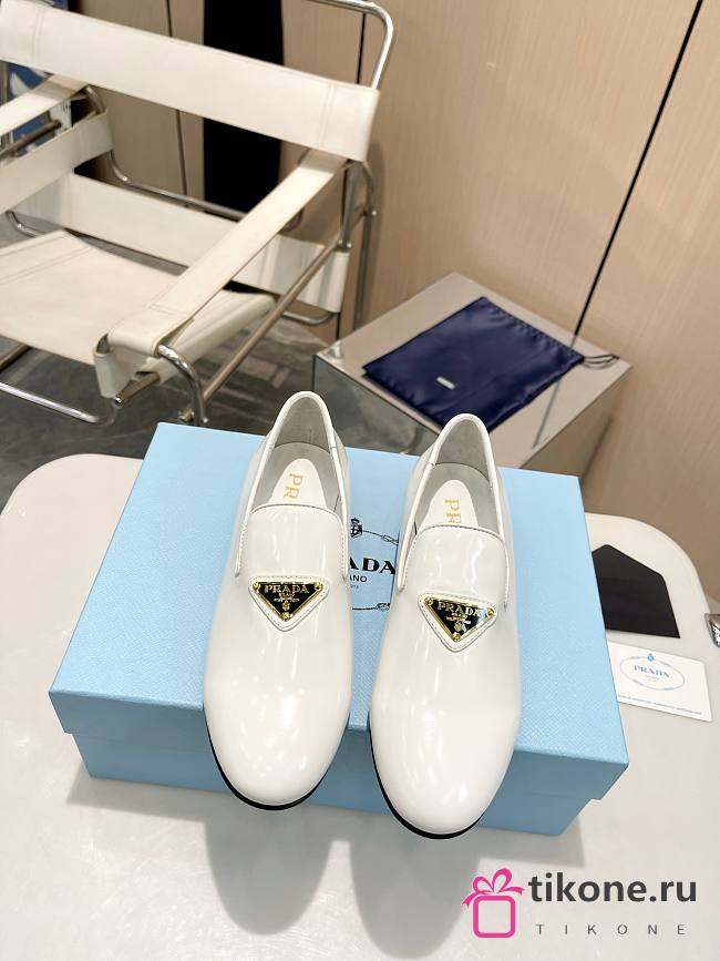 Prada White Patent Leather Loafers - 1