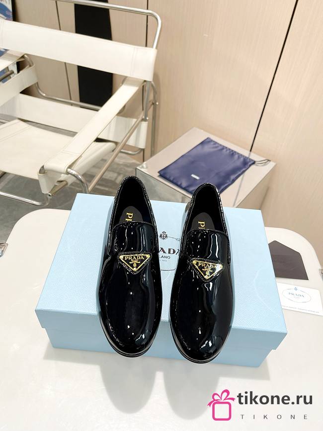 Prada Shiny Black Patent Leather Loafers - 1