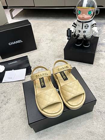 Chanel Beige Lambskin Leather Sandals 