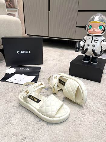 Chanel White Lambskin Leather Sandals