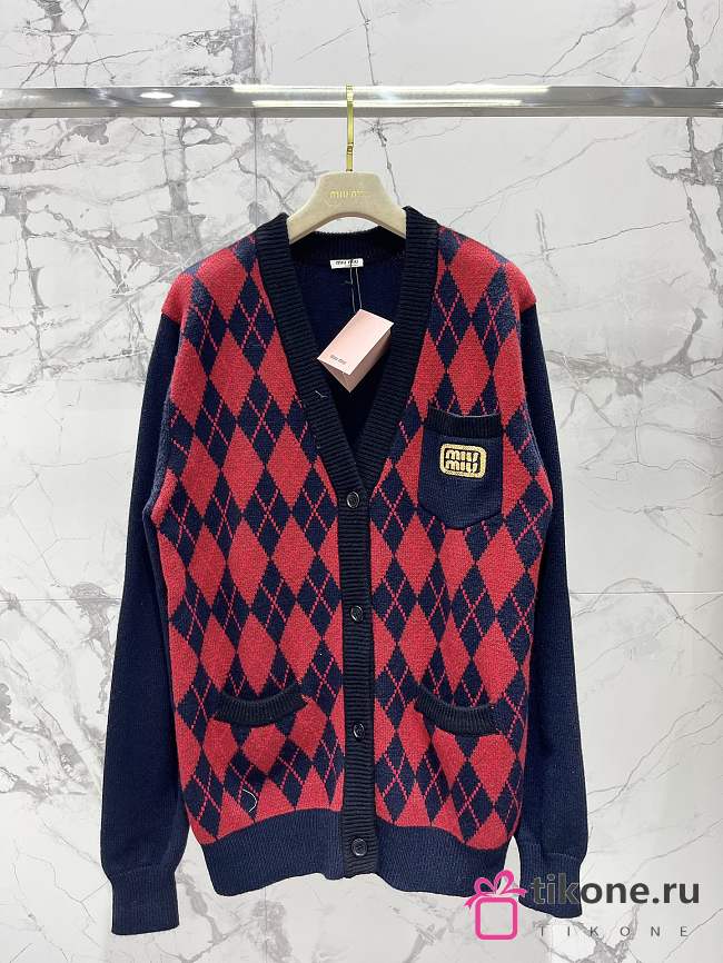 Miumiu Red/Navy Wool Vest Cardigan - 1