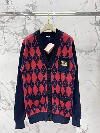 Miumiu Red/Navy Wool Vest Cardigan