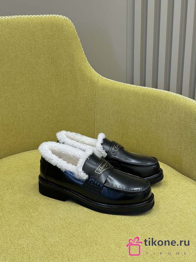 Dior Boy Loafers Black Calfskin & White Shearling - 1