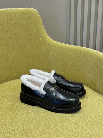Dior Boy Loafers Black Calfskin & White Shearling