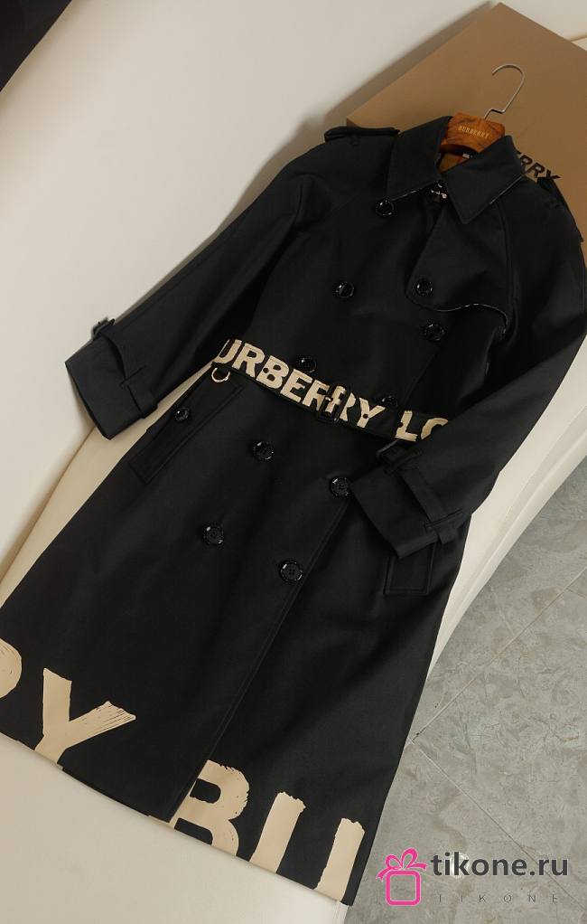 Burberry Black Logo Printed Trench Coat - 1