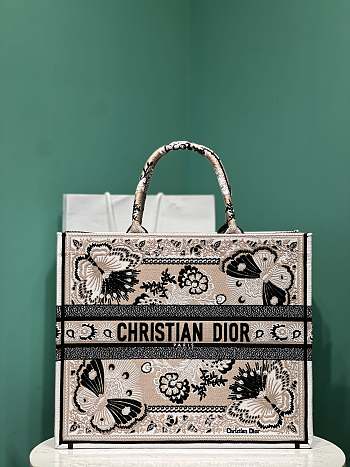 Dior Tote Beige Butterfly Bandana Embroidery - 41x35x18cm