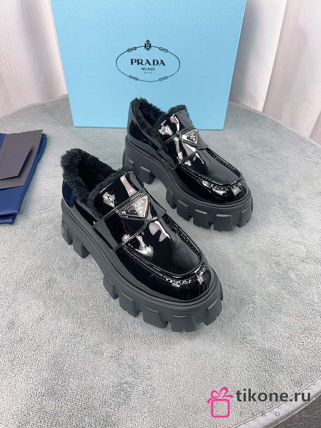 Prada Monolith Black Chunky-sole Leather Loafers - 1