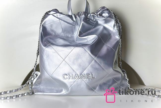 Chanel 22 Silver Leather Bucket Bag - 51x40x9cm  - 1
