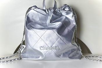 Chanel 22 Silver Leather Bucket Bag - 51x40x9cm 