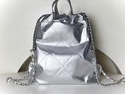 Chanel 22 Small Silver Leather Bucket Bag - 22x24.5x8cm - 3