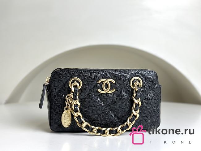 Chanel Black Gold Pebbled Cowhide Bag - 18x11x4cm - 1