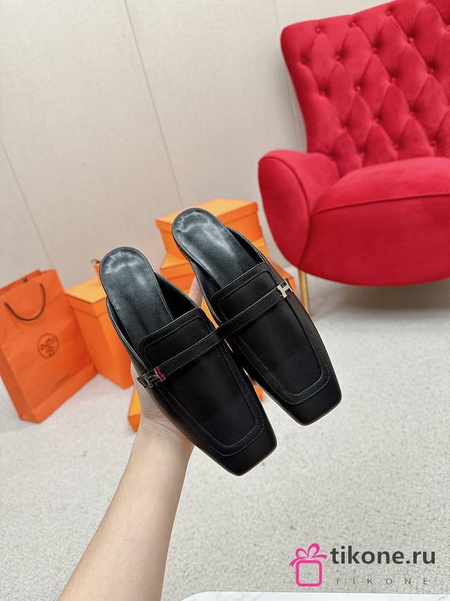 Hermes Black Mastic Groupie Mule - 1