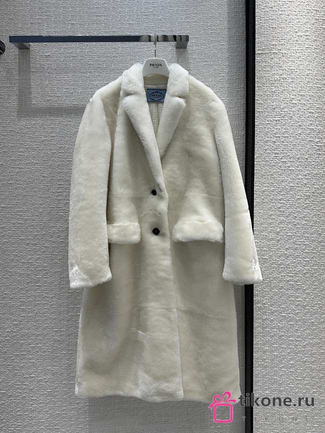 Prada White Fur Long Coat - 1