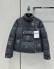 Chanel Black Down Coat White Logo - 1