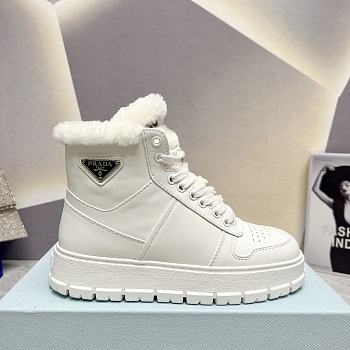 Prada Logo High-Top White Leather Sneakers