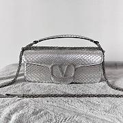 Valentino Vlogo Silver Python Leather Handbag - 27×13×6cm - 1