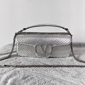 Valentino Vlogo Silver Python Leather Handbag - 27×13×6cm