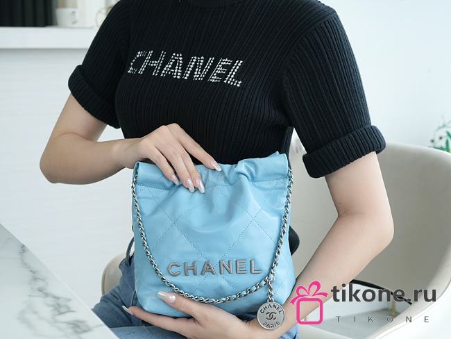 Chanel 22 Blue Lambskin Leather Mini Bag - 19×20×6cm - 1