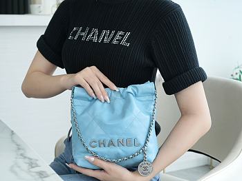 Chanel 22 Blue Lambskin Leather Mini Bag - 19×20×6cm