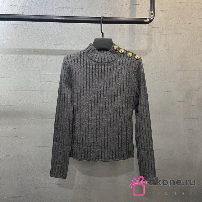 Balman Grey Lurex Rib Knit Sweater - 1