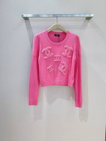 Chanel Pink Ribbon Logo Sweater