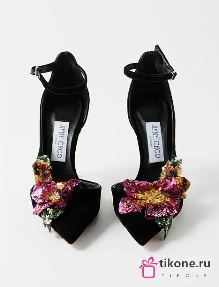 Jimmy Choo Floral-appliqué sequinned velvet pumps - 1