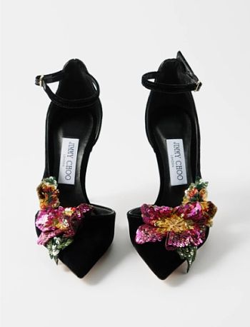 Jimmy Choo Floral-appliqué sequinned velvet pumps