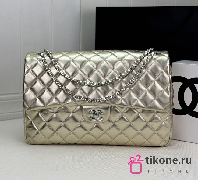 Chanel Large Gold Flap Bag Silver Hardware - 38x27x12cm - 1