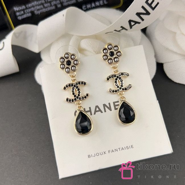 Chanel Long Black Gemstone Earrings - 1